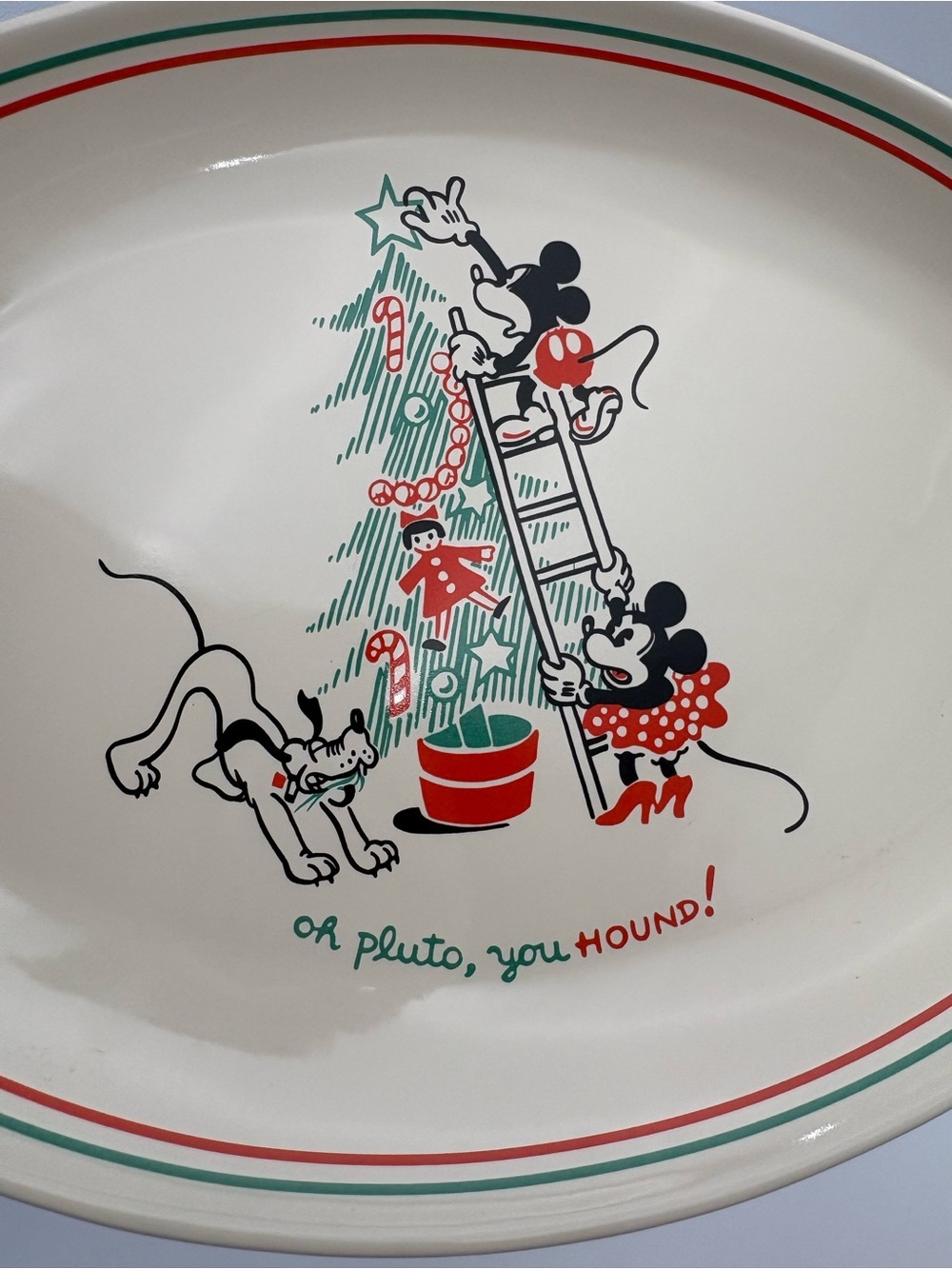 Disney Christmas Platter with Mickey, Minnie & Pluto - White, Red, Green